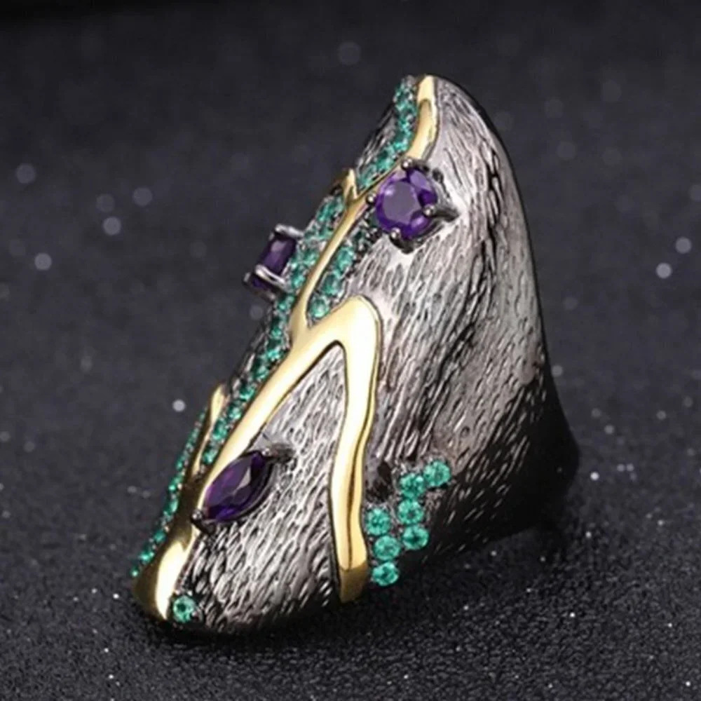 "925 Silver Plated Purple Green Antique Wedding Rings, FB16FA1388-6 - Picture 5 of 6